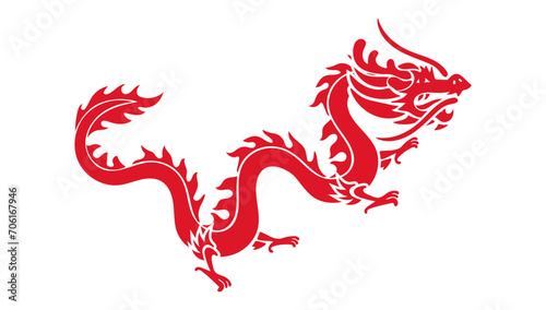 Lunar New Year themed paper graphic for cover, card, poster, banner. Chinese zodiac Dragon symbol. Hieroglyphics mean Happy New Year and symbol of of the Dragon