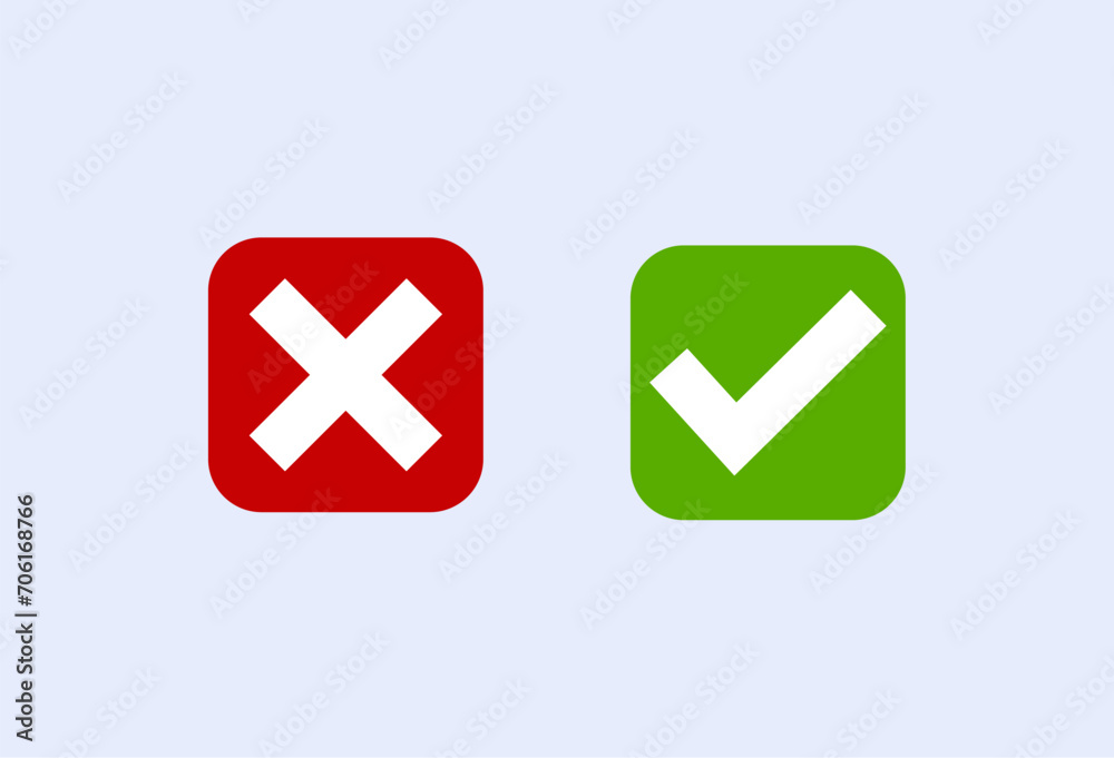 Green check Mark and Red Cross Mark Vector Icon
