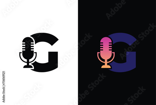 Letter G with podcast logo. G with suitable for podcasting, internet, brand, musical, digital, entertainment, studio template illustration.