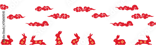 Chinese new year rabbit bunny Mid Autumn Festival. Chinese traditional ornaments. Set of decorative elements, rabbits, happy Chinese new year