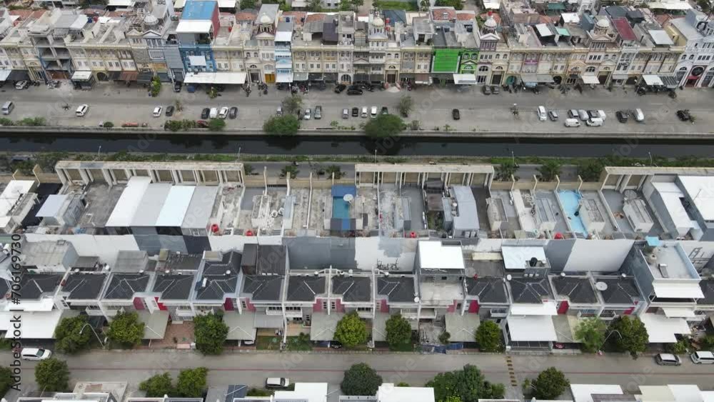 aerial view of the housing complex with the river in the middle aerial view of the housing complex with the river in the middle