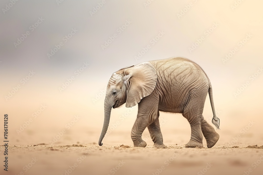 Fototapeta premium baby elephant, Professional photo, wildlife tele shot style, blur background, minimalistic