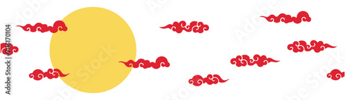 cloud sky moon Chinese traditional clouds. Asian decorative element for design sky or pattern. Korean and japanese cloudy set. Light cloud in paper cut style for festival new year