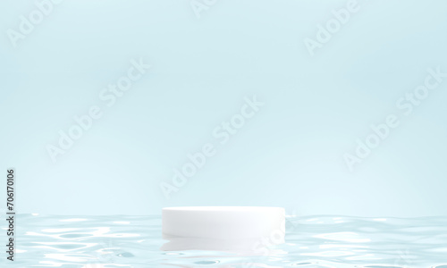 Podium on the water for product presentation. Natural beauty pedestal, relaxation and health, 3d illustration	

