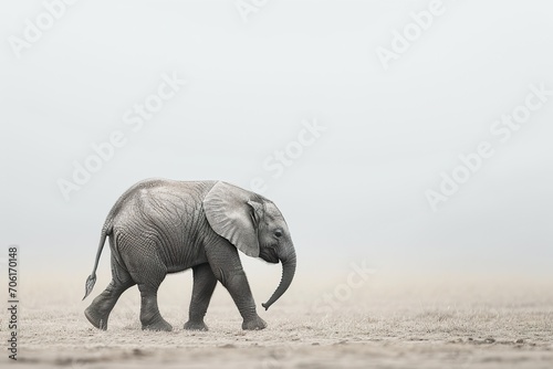 baby elephant, Professional photo, wildlife tele shot style, blur background, minimalistic