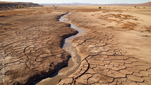 The aerial view reveals a landscape ravaged by drought, with driedup river beds and parched soil, showing the harsh reality of climate change.