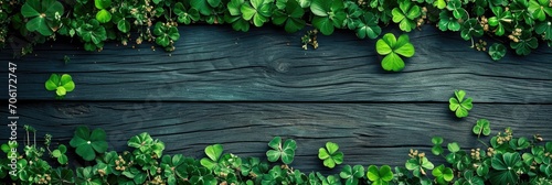 rustic wooden background with a Saint Patrick's Day theme and many wooden slats with shamrock leaves