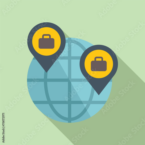 Global seeking job icon flat vector. Career candidate. Search work folder
