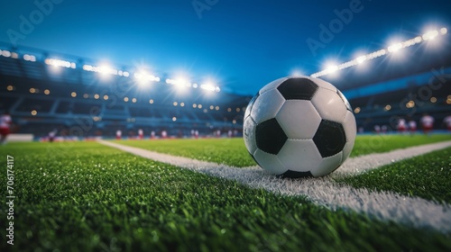 Soccer Ball on Lush Green Pitch in Stadium © Susanti