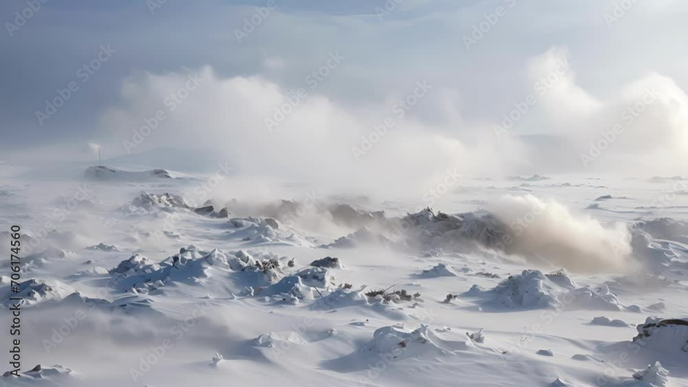 A frozen tundra besieged by a ferocious winter storm, the intense blizzard showing no mercy as it blankets the land in snow. A frozen tundra besieged by a ferocious winter storm, the intense blizzard showing no mercy as it blankets the land in snow.