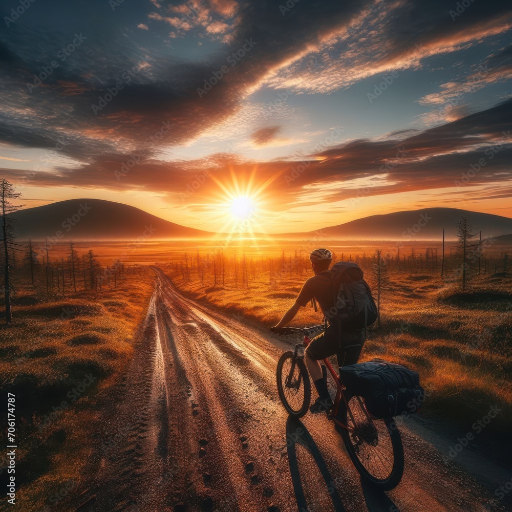 Fototapeta premium silhouette of a person riding a bike