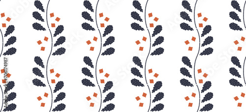 Beautiful Embroidery floral leaves. pattern on fabric, embellishing neckline, decorat hem, skirt, adorning sleeves with flower embroidery.  beautiful floral embroidery. Ethnic flower motive.