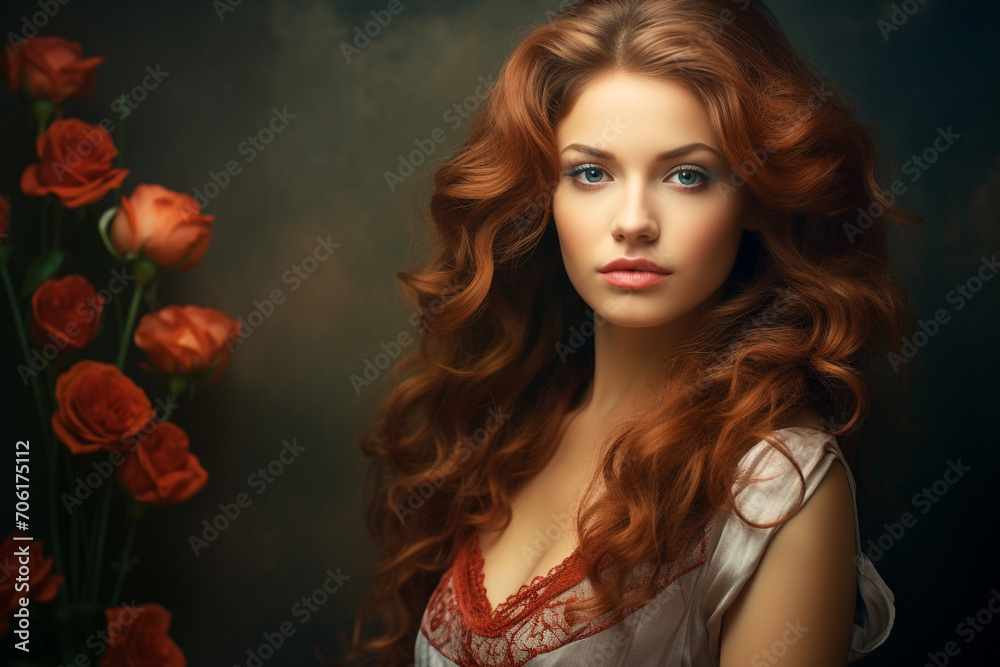 Fototapeta premium Fashion, make-up, hairstyle and lifestyle concept. Young and beautiful woman close-up studio portrait. Model looking at camera
