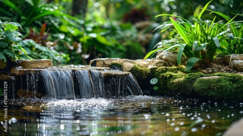 Tranquil Garden Waterfall Among Lush Greenery © Susanti