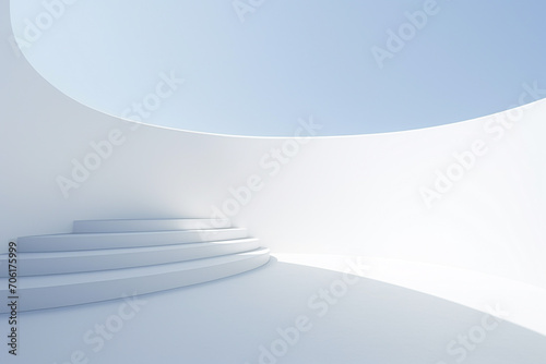 Building and architecture, graphic resources, surreal modern art concept. Abstract white geometric shape objects, landscape or building background. Pure white surreal landscape blank background