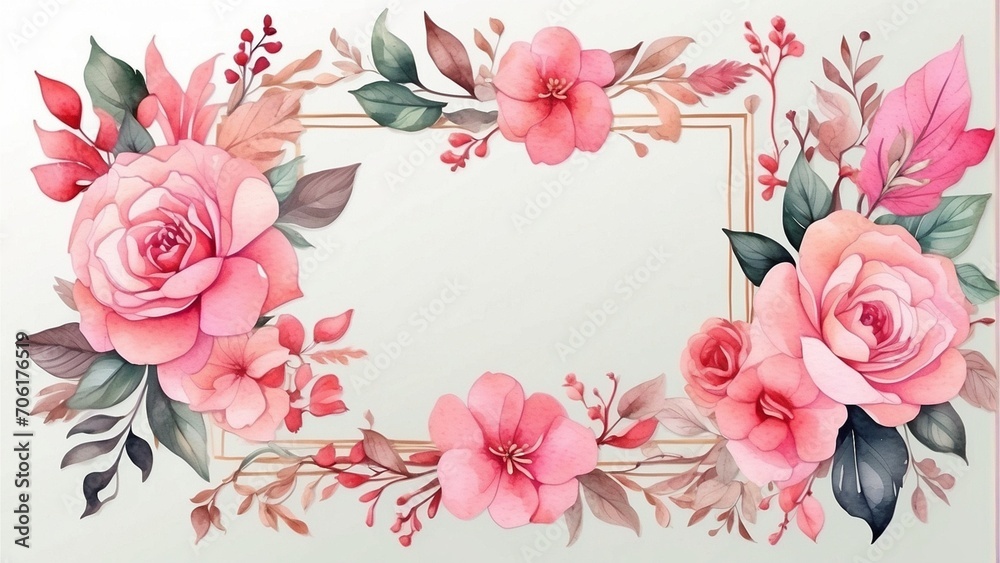 pink roses border frame, template for invitation card or greeting card