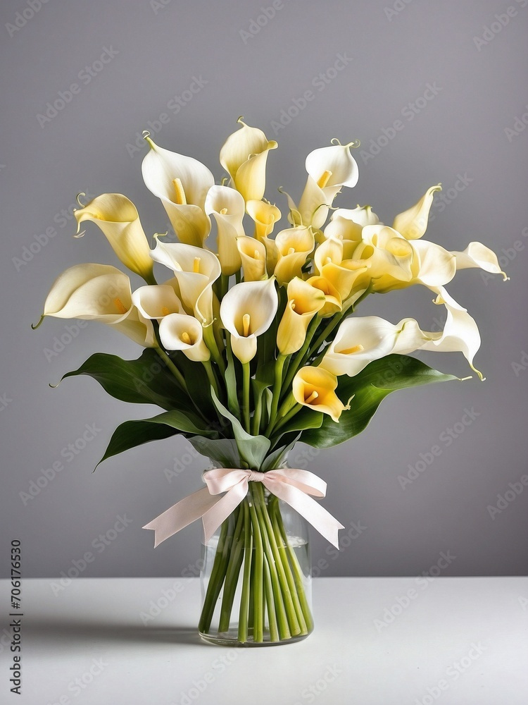 A bouquet of beautiful and aesthetic lilies flower in a jar filled with water isolated in white background A bouquet of beautiful and aesthetic lilies flower in a jar filled with water isolated in white background