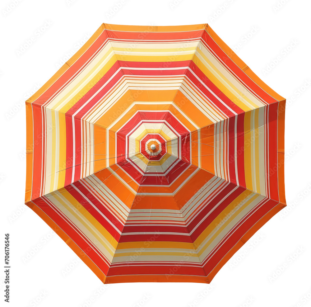 Retro beach umbrella isolated on transparent background, top view - obrazy, fototapety, plakaty 