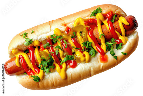 Hot dog isolated on transparent background, top view