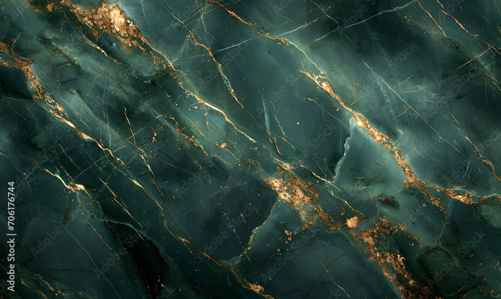 Abstract dark green natural stone marble texture with tine gold, Generative AI  - obrazy, fototapety, plakaty 