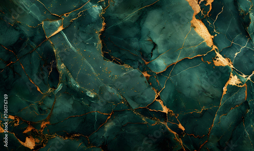 Abstract dark green natural stone marble texture with tine gold, Generative AI 