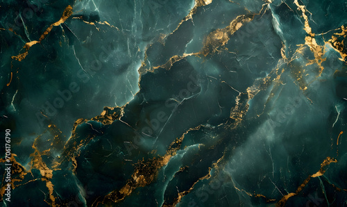 Abstract dark green natural stone marble texture with tine gold, Generative AI  photo