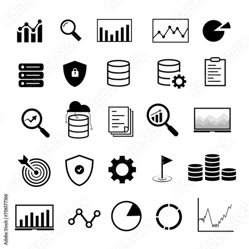 set of icons for data graphs, static data development, graphs of increase and decrease, business management graphs