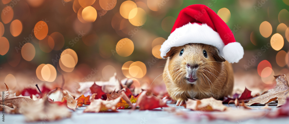 Cute guinea pig on thr floor in park, blur background, AI Generative