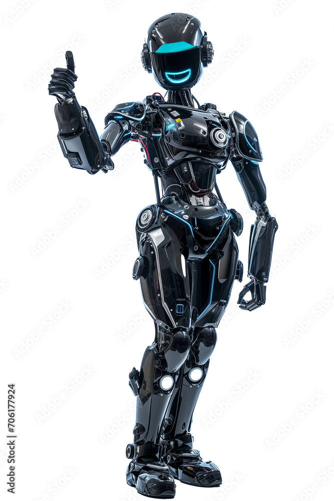 Cartoon realistic humanoid robot with the white background. AI Generative