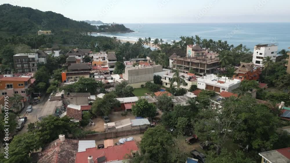 Aerial Drone Fly Above Beach Town of San Pancho Nayarit Mexico Coastline Houses Aerial Drone Fly Above Beach Town of San Pancho Nayarit Mexico Coastline Houses