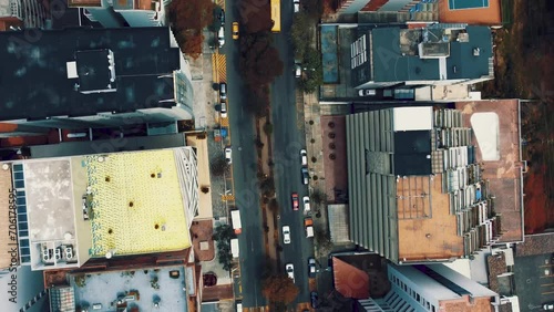 Top view of Gonzalez Suarez street at capital city, Ecuador. Traffic on hioghway.