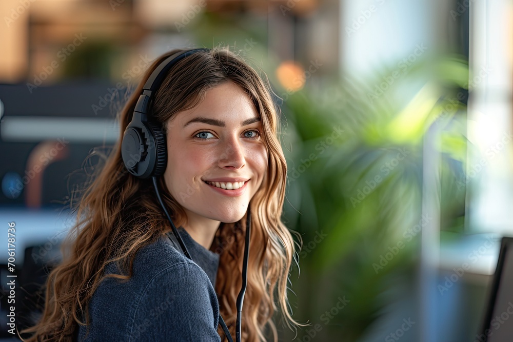 friendly portrait of a woman with a headset working in customer service friendly portrait of a woman with a headset working in customer service