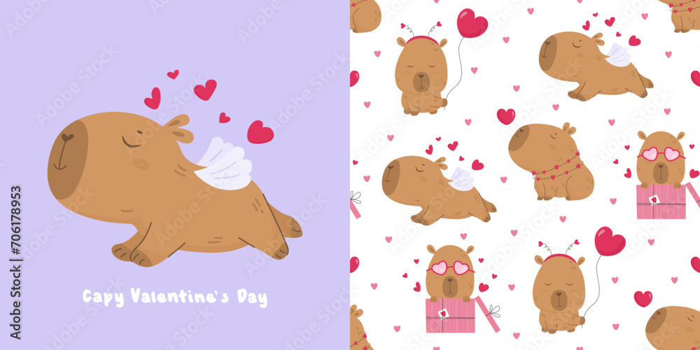 Seamless pattern with lovely capybara Seamless pattern with lovely capybara