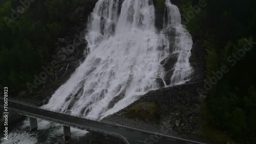 Furebergsfossen Waterfall, Norway - 4K Drone photo