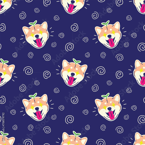 CUTE SHIBA INU WITH A PLANT ON HEAD SEAMLESS PATTERN