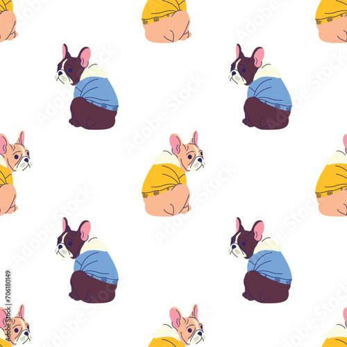 CUTE FRENCH BULLDOG IS SITTING PATTERN DESIGN