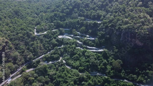 Drone shot of Pollachi To Valparai scenic route road trip, Coimbatore, Tamil Nadu, South India photo