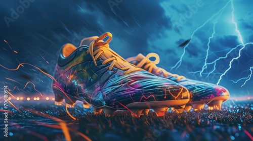 Soccer Shoes Pair of Football Shoes with lightning Effect photo