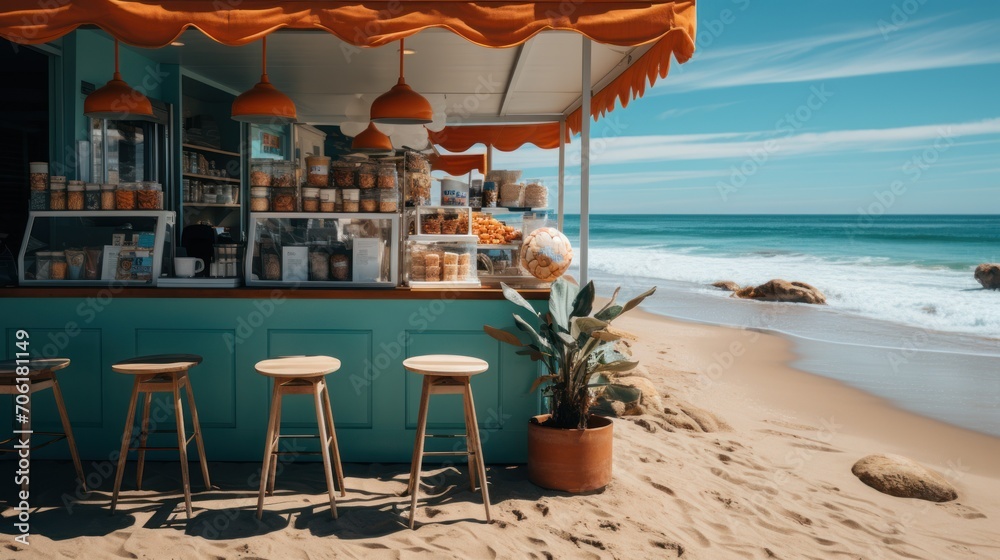 coffee shop with view of beautiful beach