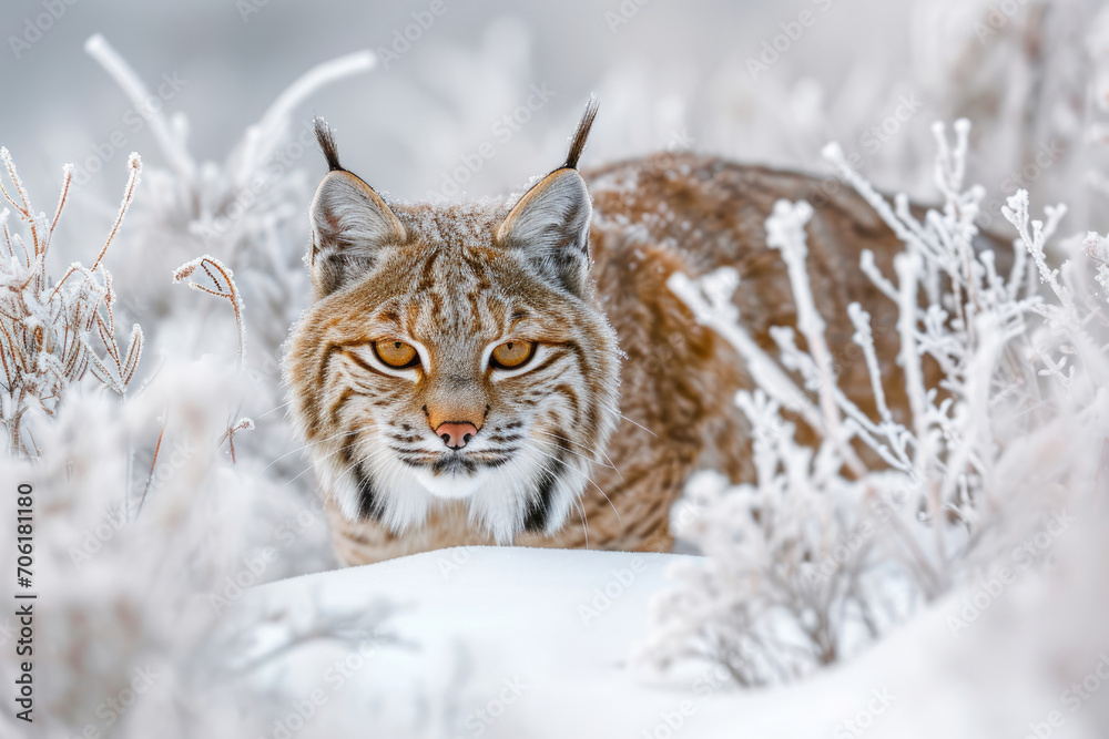 The prowess of a Bobcat amidst the winter frost