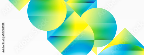 Serene gradient template. Circles and triangles mingle in minimalist perfection. Gentle fusion of forms and hues creates balanced yet captivating backdrop, embodying modern sophistication