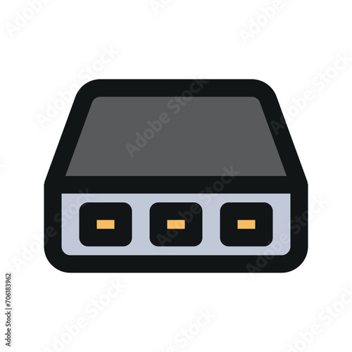 Illustration vector graphic icon of Network Switch. Filled Line Style Icon. Computer And Device Themed Icon. Vector illustration isolated on white background. Perfect for website or application design