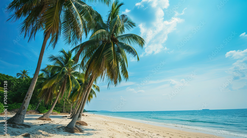 Tropical beach with coconut palms.