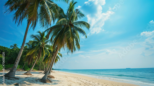 Tropical beach with coconut palms.