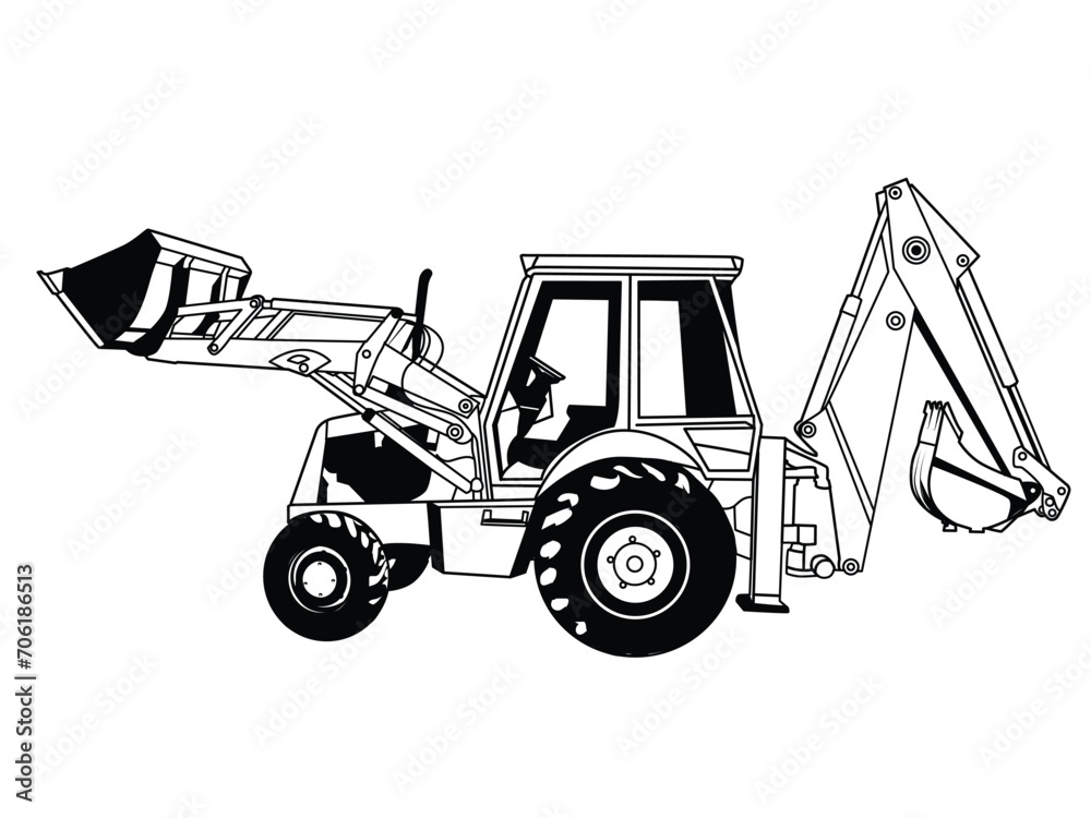 Excavator line art vector illustration on white Excavator line art vector illustration on white