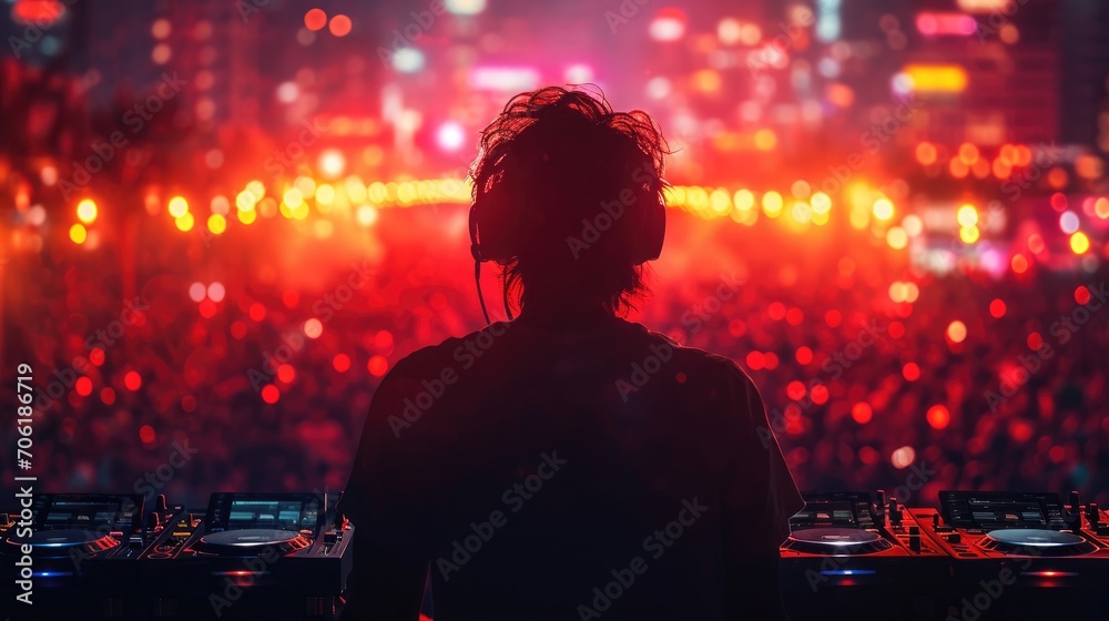 Fototapeta premium Dj mixes the track in the nightclub at a live concert