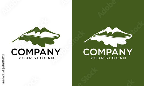 Mountain leaf logo icon. Nature landscape logo design vector. green hill logo concept, with a mountain and leaf icon in one logo, can be used as another company logo
