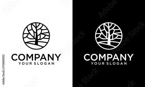 Creative circle Dry tree vector logo. tree features. this logo is decorative, modern, clean and simple.
