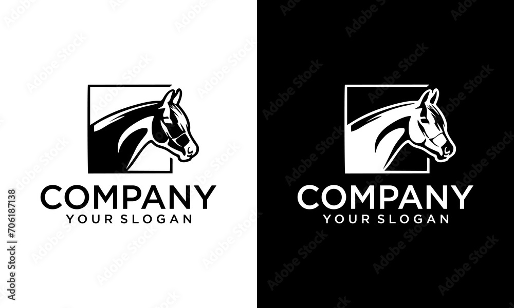 creative horse head backspace style professional logo design vector - obrazy, fototapety, plakaty 