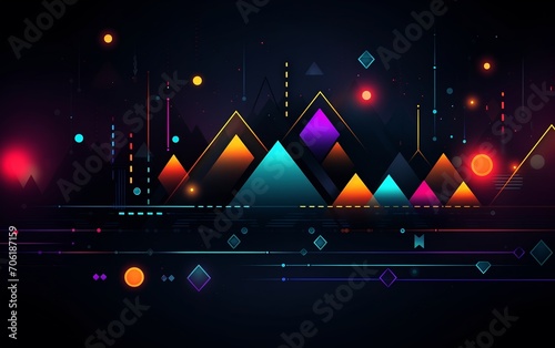 Fototapeta Naklejka Na Ścianę i Meble -  Colorful geometric structures design on black background wallpaper. Dark background. AI generated